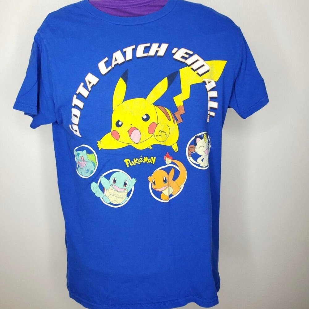 Pokemon Gotta Catch Em All Generation 1 Pikachu Charmander T-shirt Size S Blue